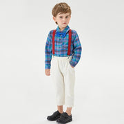 Baby Boy Plaid Long Sleeve Christmas Suspender 2 Pcs Set Suits