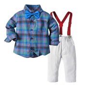 Baby Boy Plaid Long Sleeve Christmas Suspender 2 Pcs Set Suits