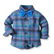 Baby Boy Plaid Long Sleeve Christmas Suspender 2 Pcs Set Suits