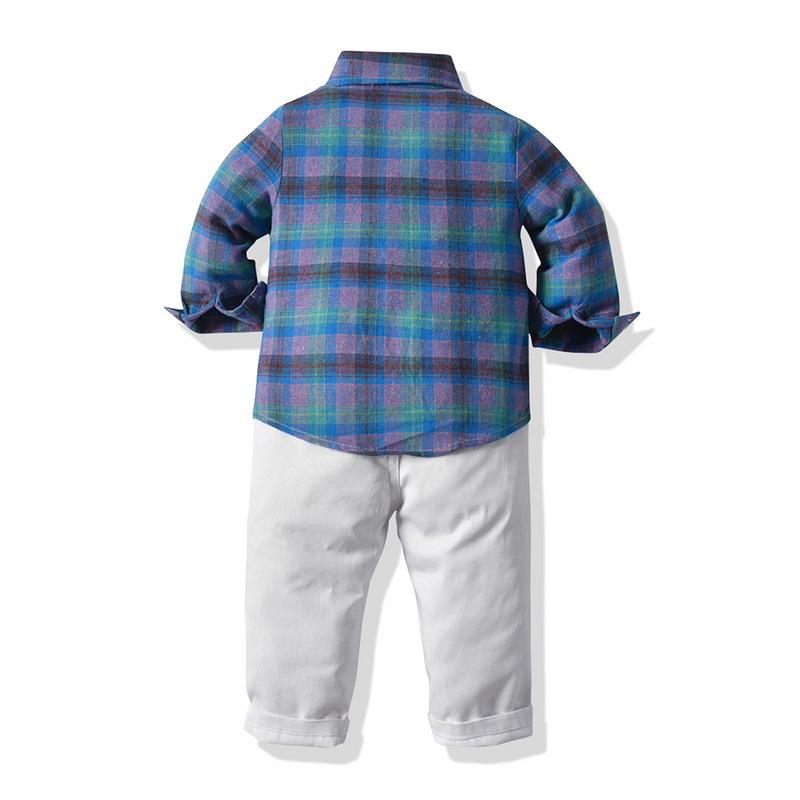 Baby Boy Plaid Long Sleeve Christmas Suspender 2 Pcs Set Suits