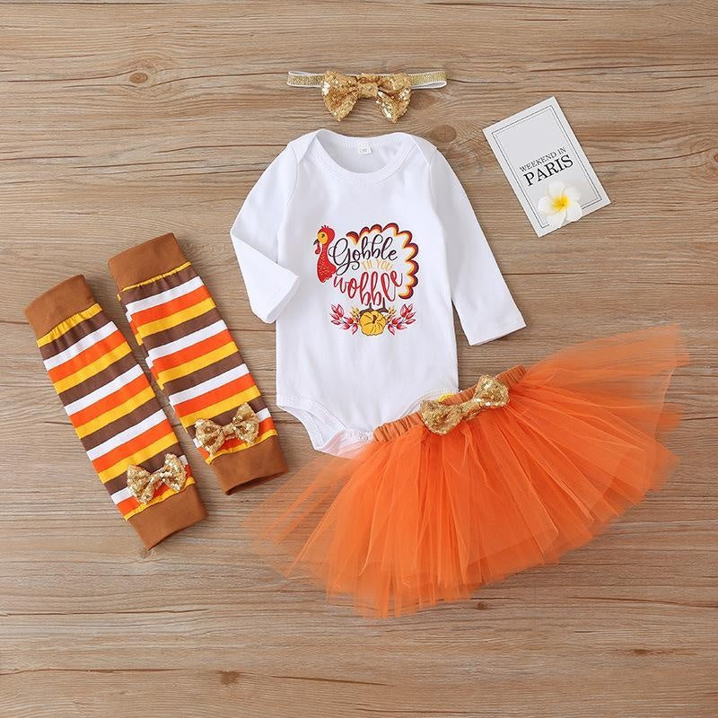 Baby Girl Fashion Halloween Dress+Tops+Headbands+Stocking 4 Pcs Set 0-24 Months - MomyMall