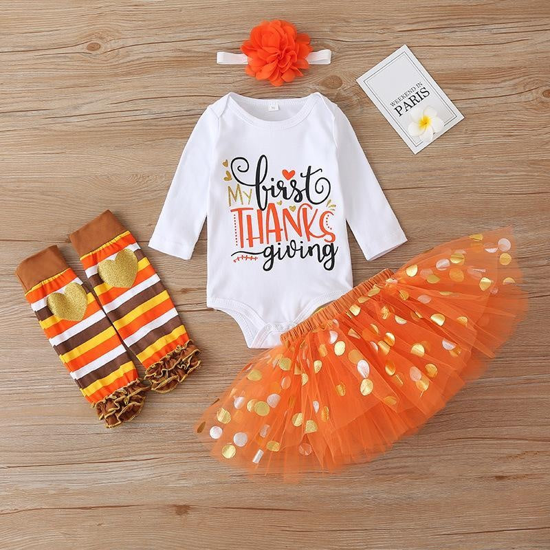 Baby Girl Fashion Halloween Dress+Tops+Headbands+Stocking 4 Pcs Set 0-24 Months - MomyMall