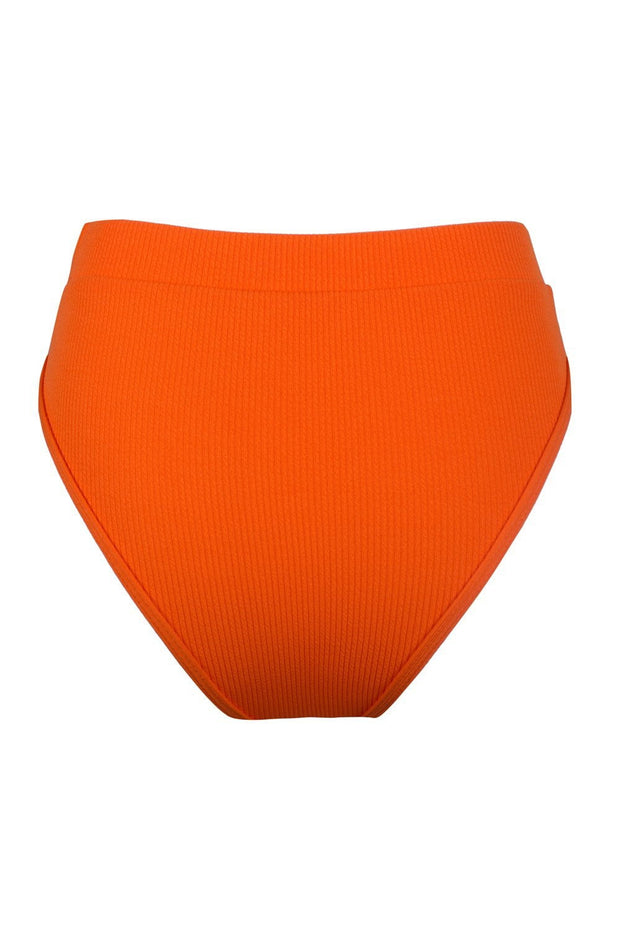Orange Ribbed High Waist Bikini Bottoms - MomyMall