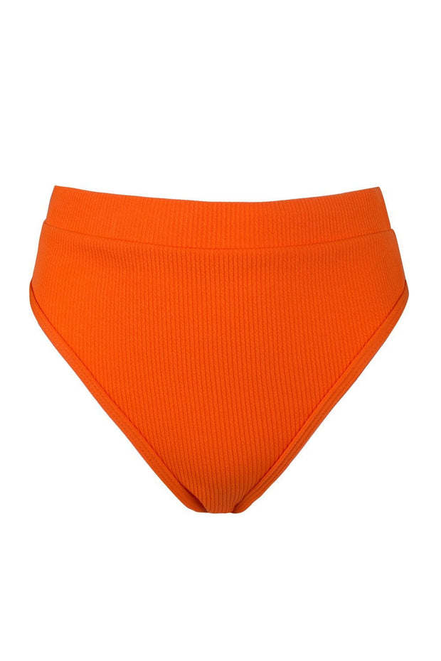 Orange Ribbed High Waist Bikini Bottoms - MomyMall