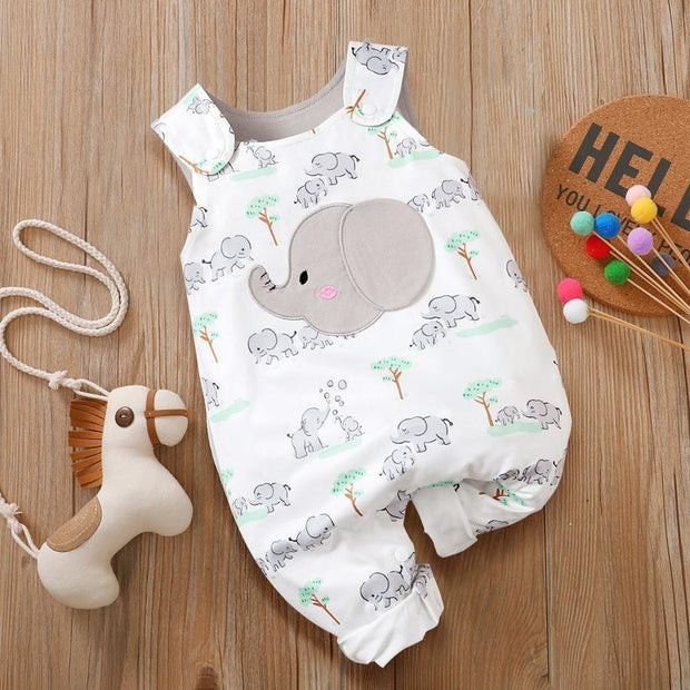 Sweet Cartoon Elephant Printed Baby Jumpsuit - MomyMall