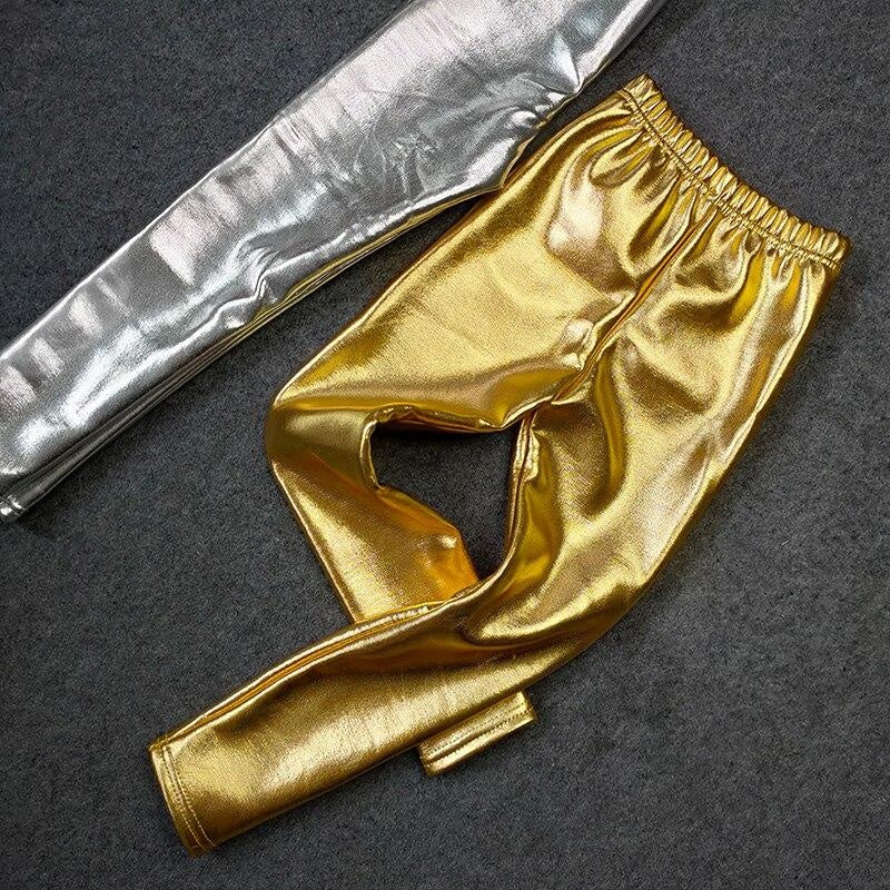 Baby Girls Leggings Metallic Gold Silver Punk Pants 2-10 Years - MomyMall