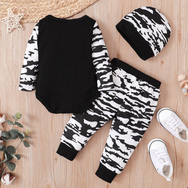 3PCS Mama's Boy Letter Camouflage Printed Baby Set