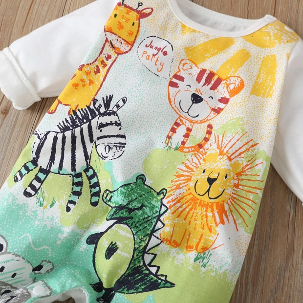 Lively Colored Pencil Animals Printed Baby Jumpsuit - MomyMall