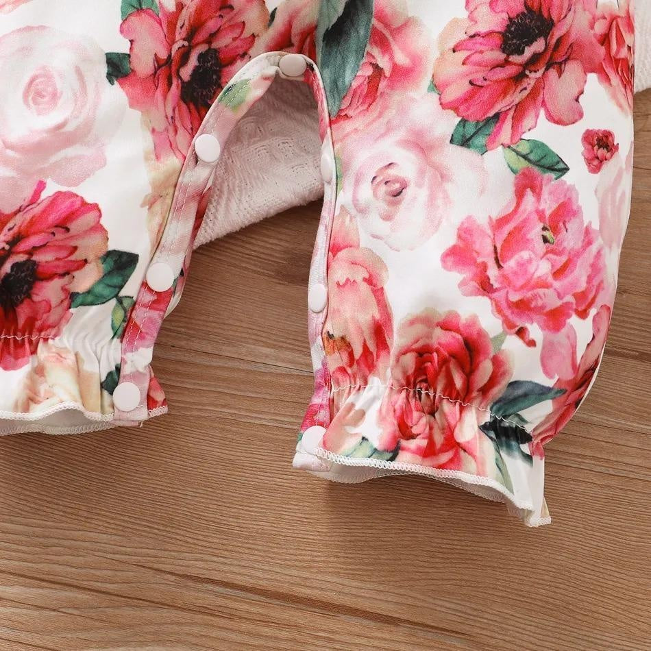 2PCS Cute Floral Printed Baby Jumpsuit