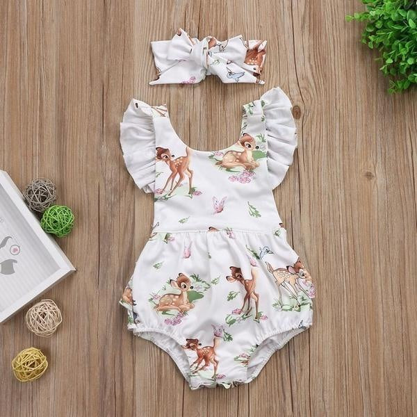 Lovely Little Deer Printed Baby Romper - MomyMall White / 0-3 Months