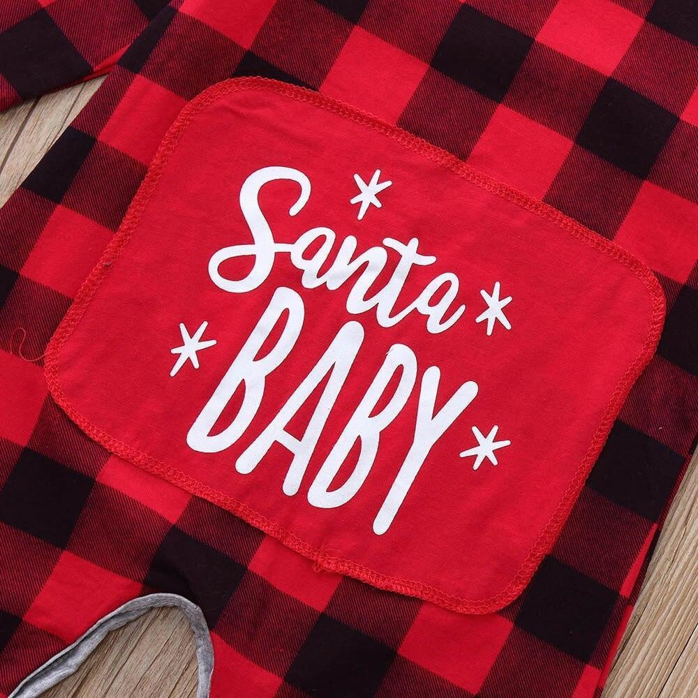 Cute Santa Baby Plaid Printed Baby Jumpsuit - MomyMall