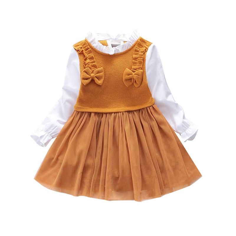 Toddler Girls Dress Spring Autumn Knitting Mesh Princess Dresses 1-6 Years