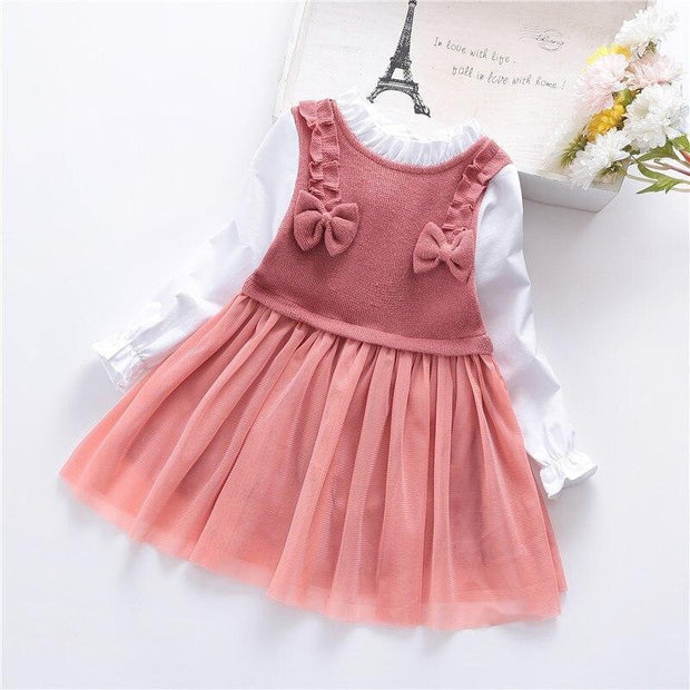 Toddler Girls Dress Spring Autumn Knitting Mesh Princess Dresses 1-6 Years