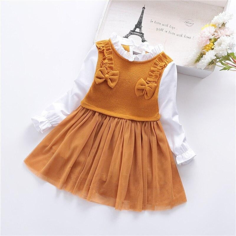 Toddler Girls Dress Spring Autumn Knitting Mesh Princess Dresses 1-6 Years