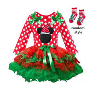 Girls Christmas Costume Santa Claus Long Sleeve Winter Girl Dress 2-6 Years - MomyMall Dress+Socks 1 / 1-2 Years