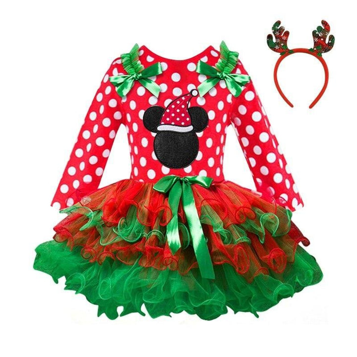 Girls Christmas Costume Santa Claus Long Sleeve Winter Girl Dress 2-6 Years - MomyMall Dress+Headband 1 / 1-2 Years
