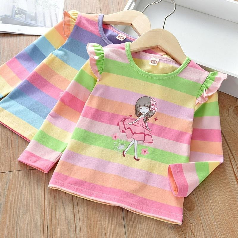 Fashion Girls Striped Cotton Print Top T-shirt 2-6 Years - MomyMall