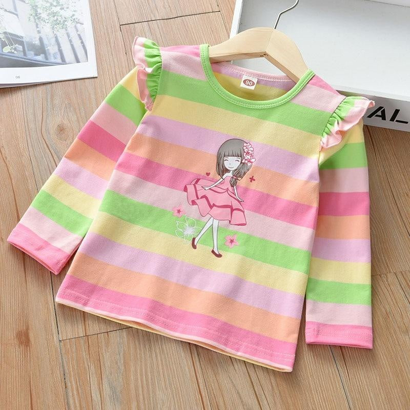 Fashion Girls Striped Cotton Print Top T-shirt 2-6 Years - MomyMall Green / 1-2 Years