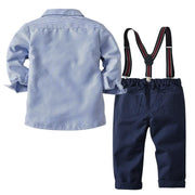 Boys Striped Costume Autumn Long Sleeves Shirt Suspender Trouser 2 Pcs Set - MomyMall