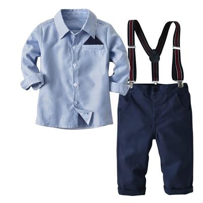 Boys Striped Costume Autumn Long Sleeves Shirt Suspender Trouser 2 Pcs Set - MomyMall Clothing Boys / 1-2 Years