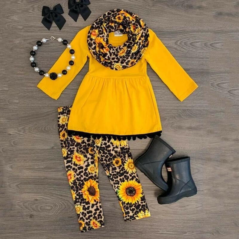 Toddler Kids Baby Girl Outfits Yellow Long Sleeve Autumn 2 Pcs - MomyMall