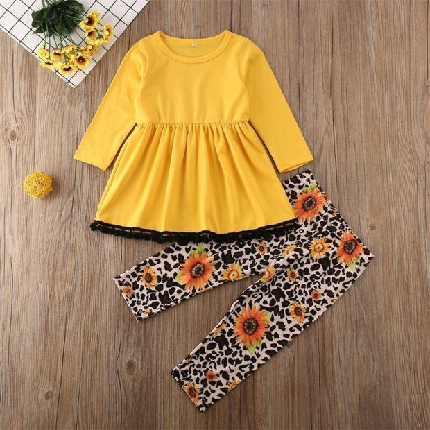 Toddler Kids Baby Girl Outfits Yellow Long Sleeve Autumn 2 Pcs - MomyMall Yellow / 2-3 Years