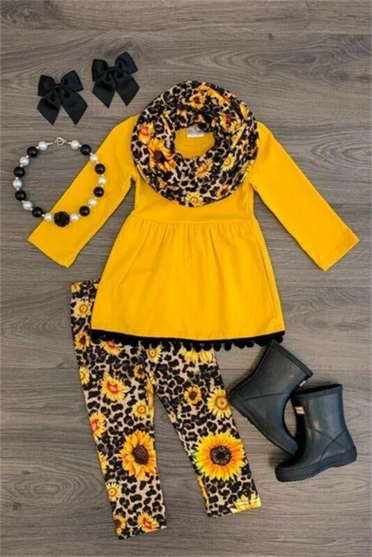 Toddler Kids Baby Girl Outfits Yellow Long Sleeve Autumn 2 Pcs - MomyMall