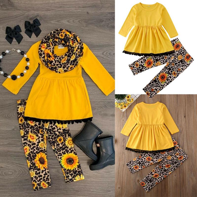 Toddler Kids Baby Girl Outfits Yellow Long Sleeve Autumn 2 Pcs - MomyMall