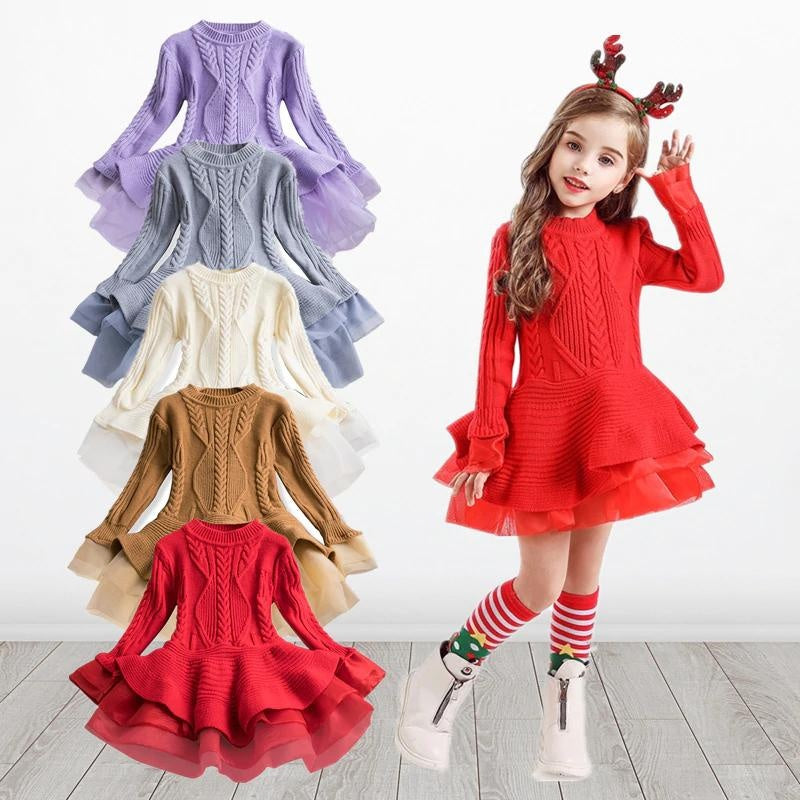 Girls Princess Costume Winter Knitted Christmas Sweater New Year Dresses 3-8 Years - MomyMall