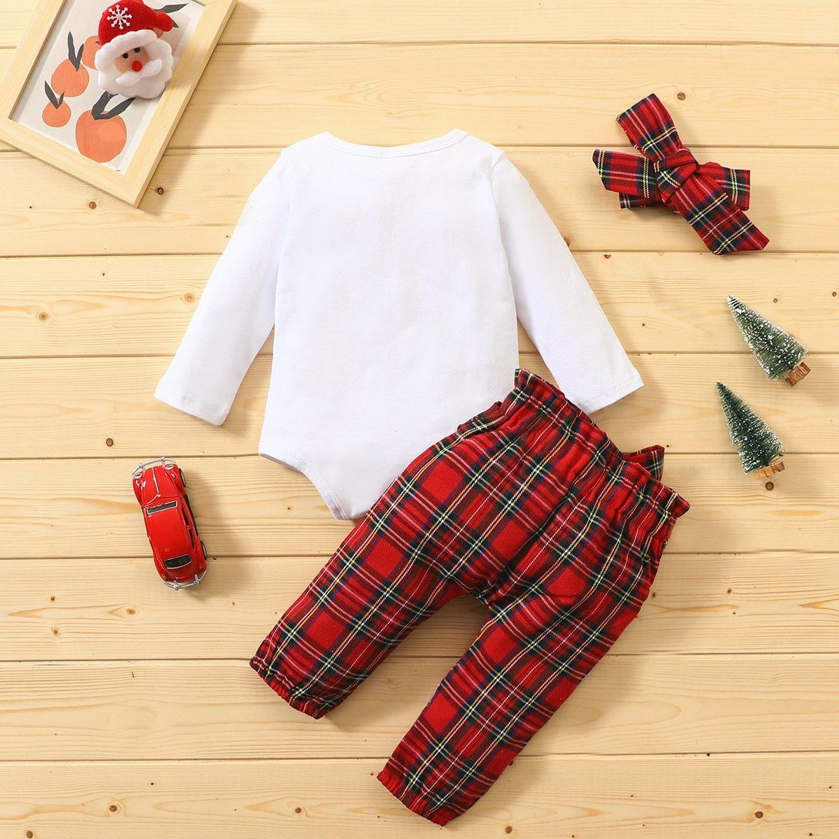 Baby Girls Christmas Long Sleeve Set Ins Plaid 3 Pcs Set - MomyMall