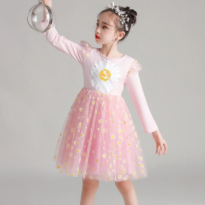 Girl Skirts Korean Gauze Sunflower Dresses 3-10 Years - MomyMall Pink / 3-4 Years