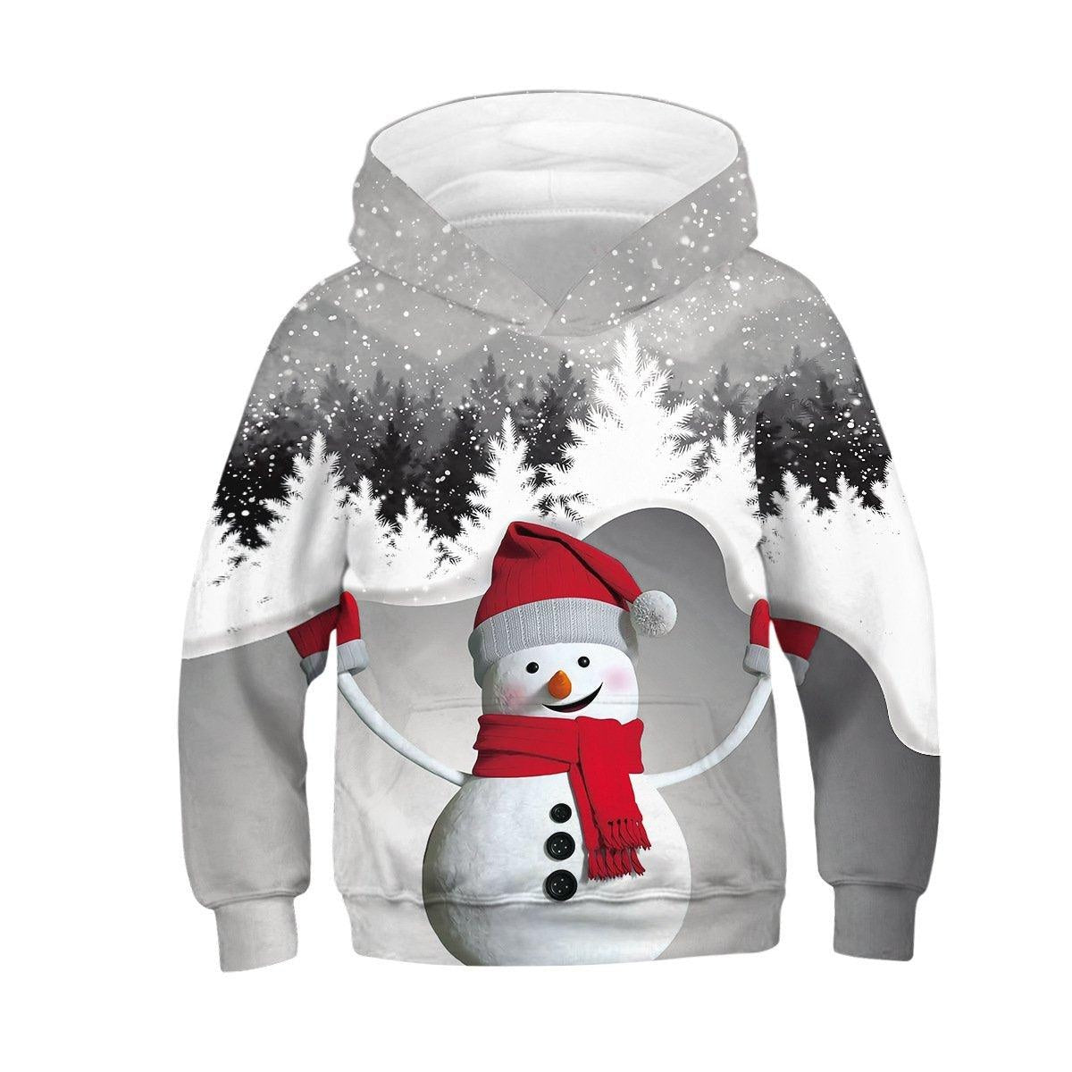 Kids Boys Girls Christmas Snowman Digital Print Long-sleeved Autumn Hoodie