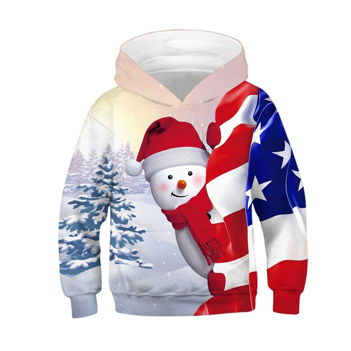 Kids Boys Girls Christmas Snowman Digital Print Long-sleeved Autumn Hoodie