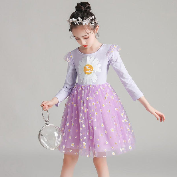Girl Skirts Korean Gauze Sunflower Dresses 3-10 Years - MomyMall Purple / 3-4 Years