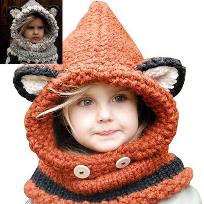 Girl Christmas Fox Ear Winter Hat Windproof Hats Scarf Cap - MomyMall