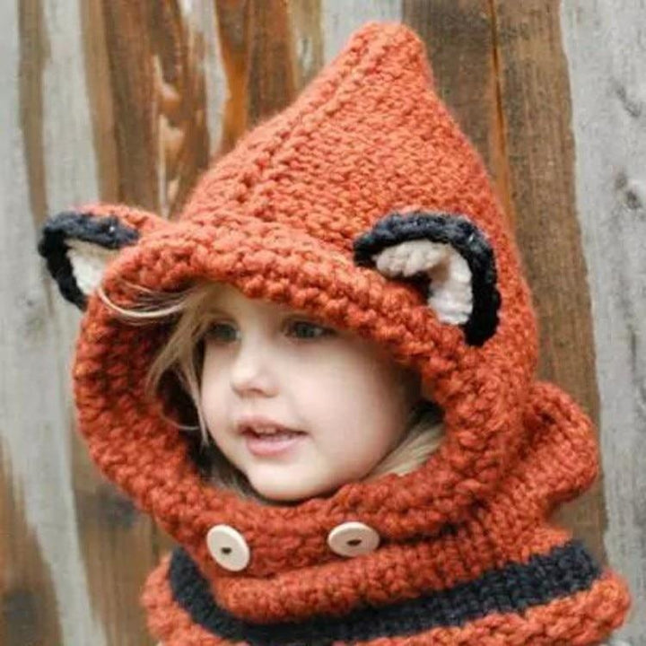 Girl Christmas Fox Ear Winter Hat Windproof Hats Scarf Cap - MomyMall Orange