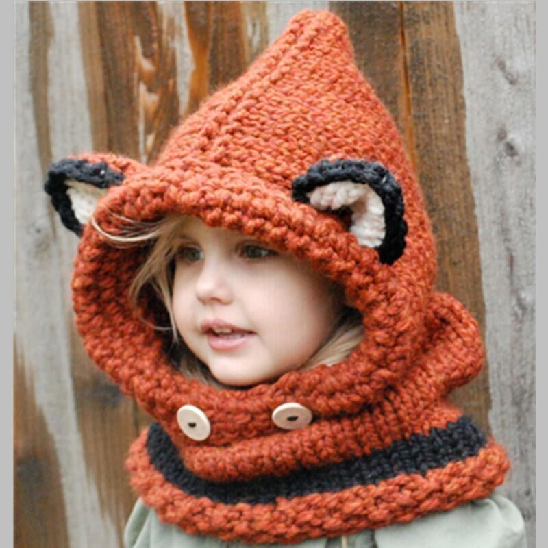 Kids Girls Scarf Sets Winter Fox Ears Handmade Beanie Hat 1~10 Years