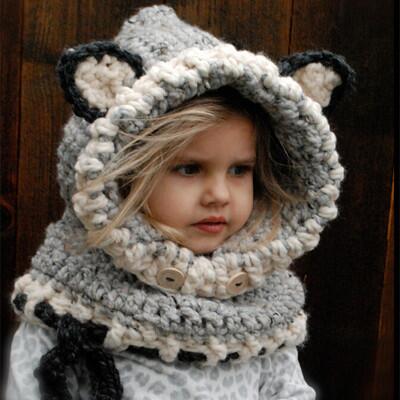 Kids Girls Scarf Sets Winter Fox Ears Handmade Beanie Hat 1~10 Years