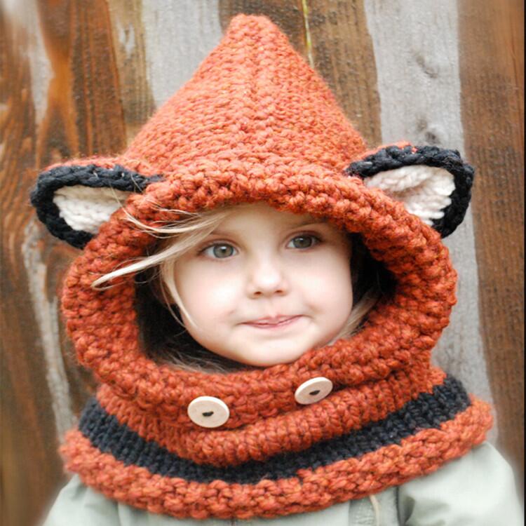 Kids Girls Scarf Sets Winter Fox Ears Handmade Beanie Hat 1~10 Years