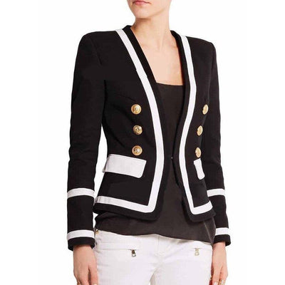 Black and White Gold Button Blazer - MomyMall