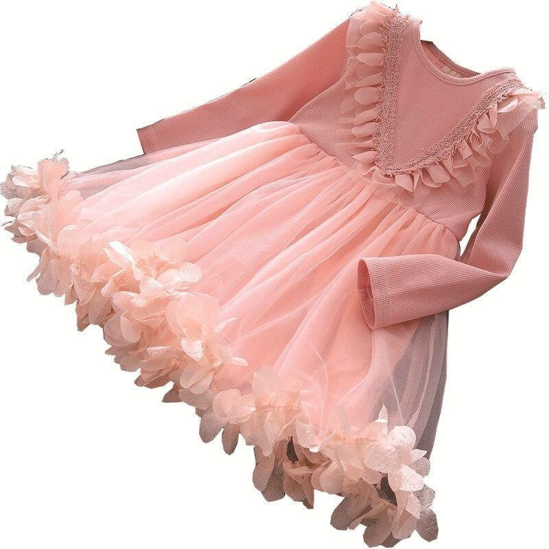 Girl Dress Petal Mesh Tutu Spring Autumn Princess Dresses 1-8 Years