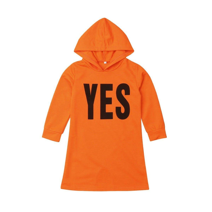 Autumn Causal Kids Girls Letter Print Sweatshirt Dress - MomyMall Orange / 1-2 Years