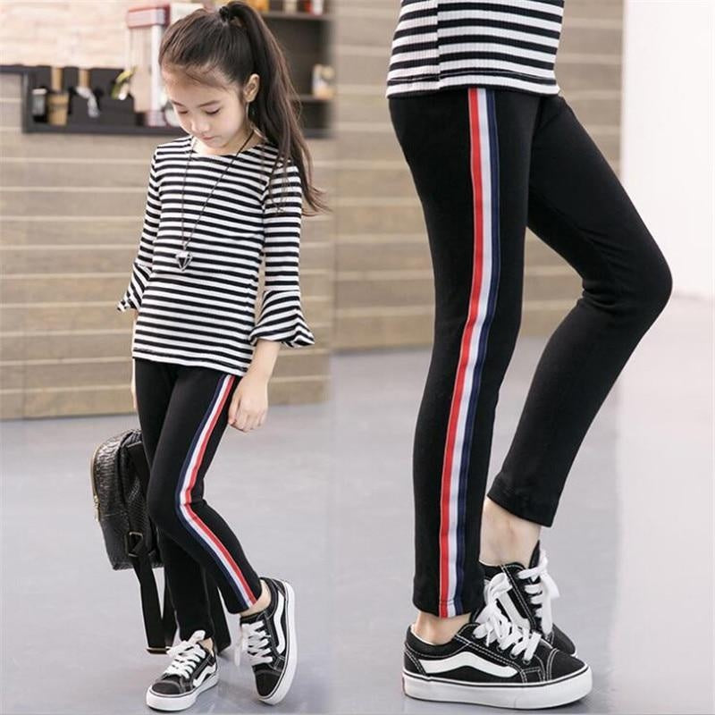 Girls Leggings Kids Pencil Pants Stripe Cotton Trousers - MomyMall