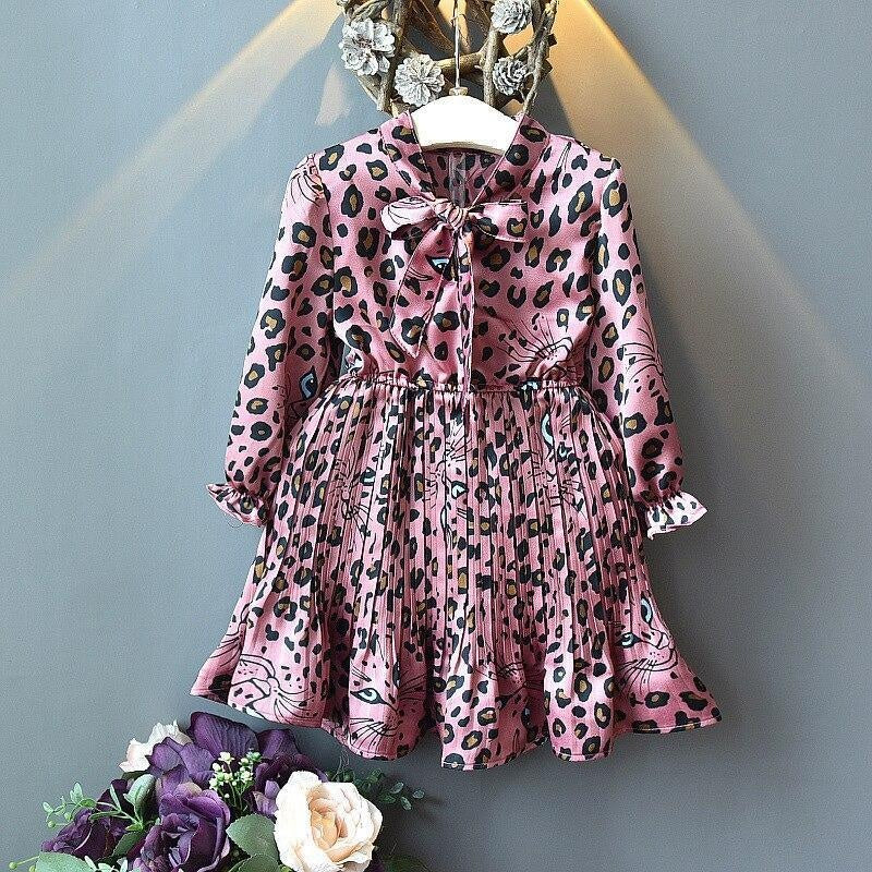 Girl Autumn Dress Fashion Leopard Printed Long Sleeved Dresses 2-12 Years - MomyMall