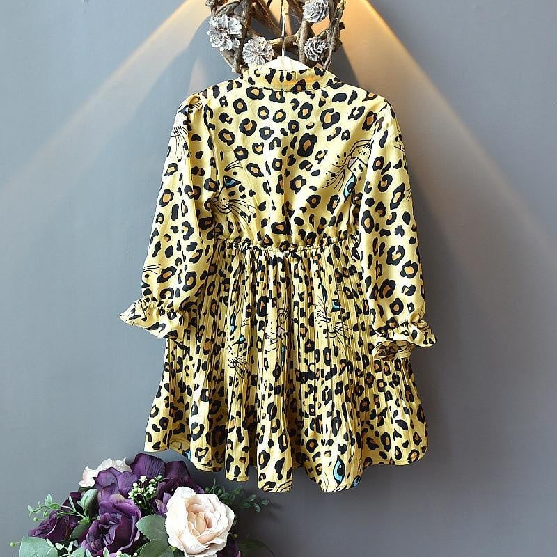 Girl Autumn Dress Fashion Leopard Printed Long Sleeved Dresses 2-12 Years - MomyMall