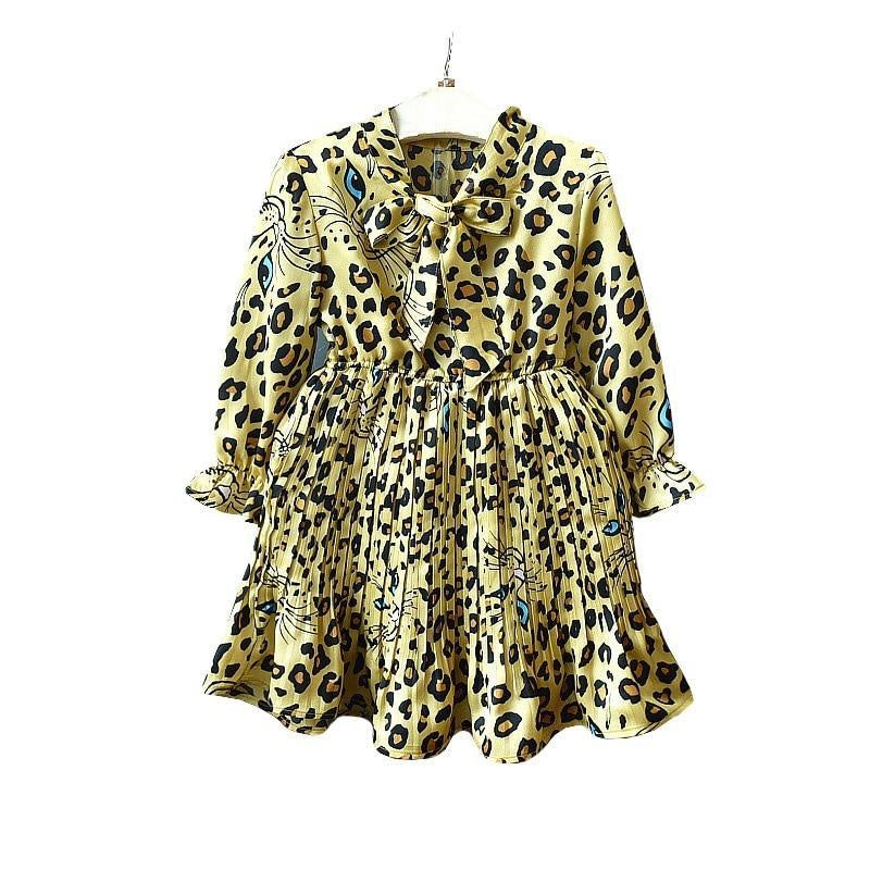 Girl Autumn Dress Fashion Leopard Printed Long Sleeved Dresses 2-12 Years - MomyMall