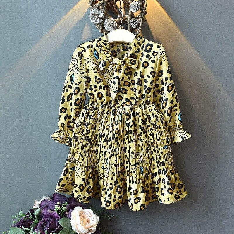 Girl Autumn Dress Fashion Leopard Printed Long Sleeved Dresses 2-12 Years - MomyMall