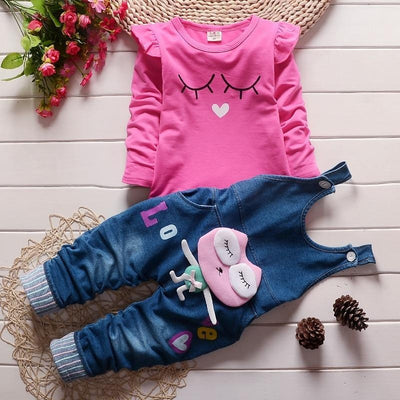 Kids Girls Denim Overalls Jeans 2 Pcs Set - MomyMall