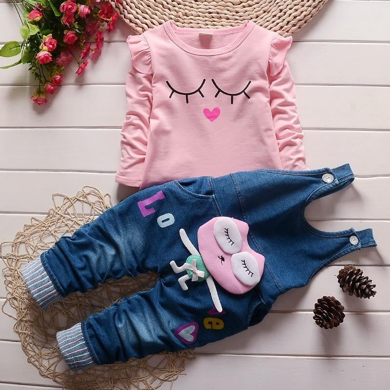 Kids Girls Denim Overalls Jeans 2 Pcs Set - MomyMall