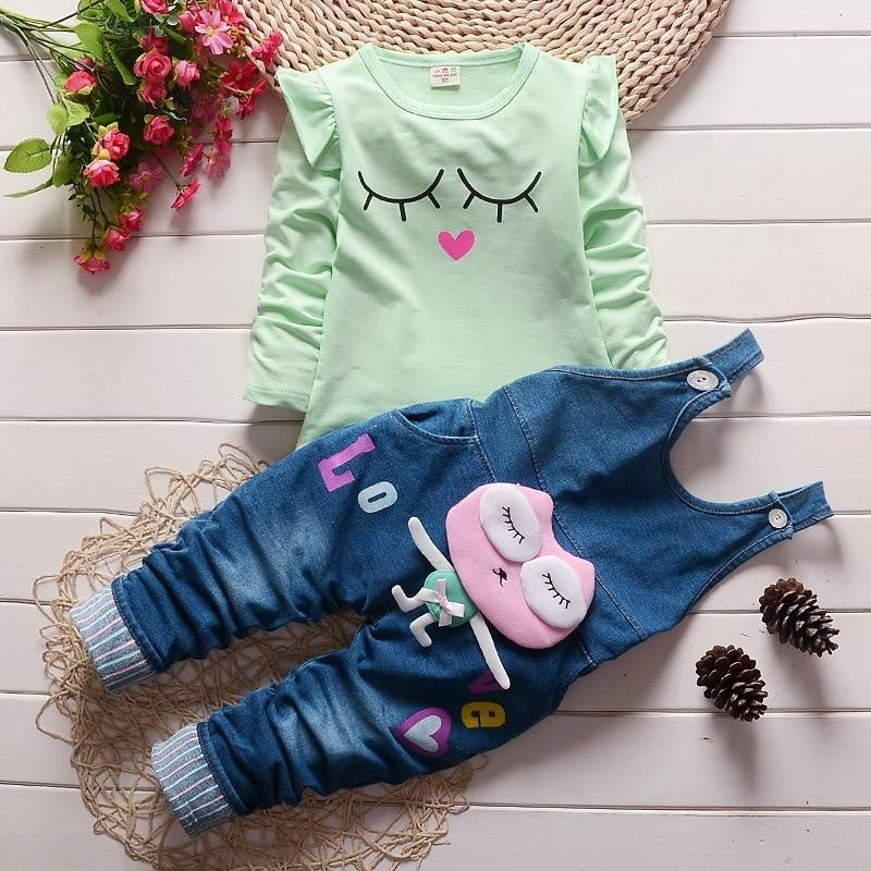 Kids Girls Denim Overalls Jeans 2 Pcs Set - MomyMall